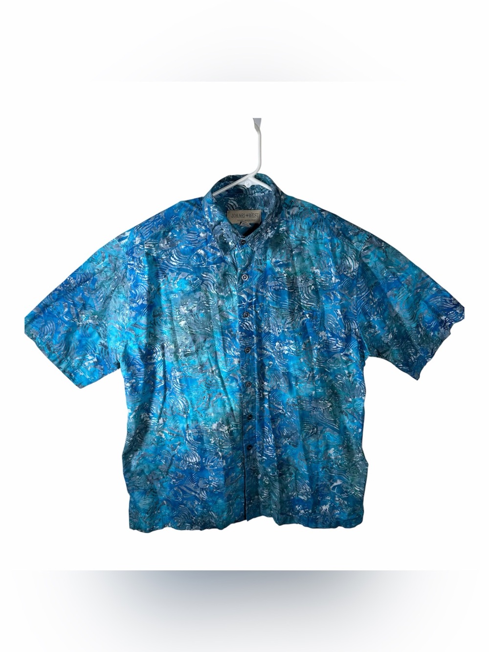 Johari West Button Up Mens XL Blue Fish Short Sleeve